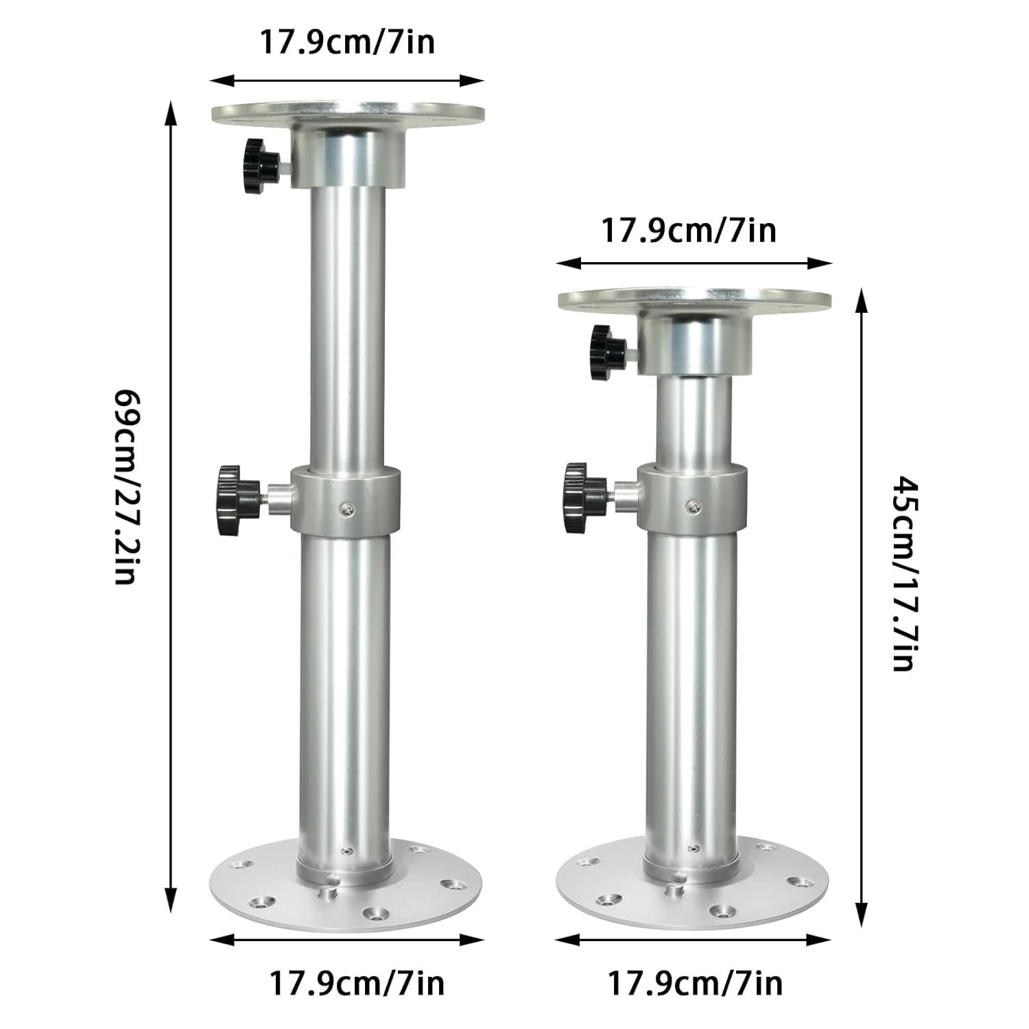 Flylin Adjustable Table Pedestal Detachable Table Base Stand Leg Base Mount Frame 17.8‑27.2 inch Aluminum Alloy Table Base Kit for RV Boat Yacht (Silver glossy) - Image 3
