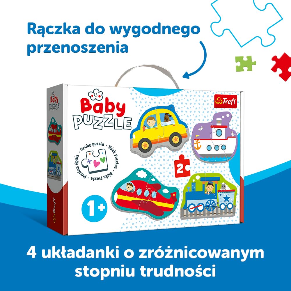 Trefl Pojazdy - Transport Puzzle 4 w 1 Baby Classic z Grubego Kartonu dla Dzieci od 1 roku życia