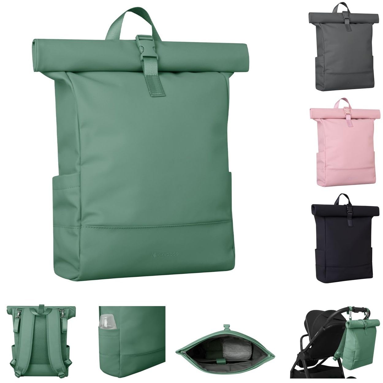Kikkaboo Wickeltasche Jayden Rucksack Grifflänge einstellbar, Reißverschluss grün