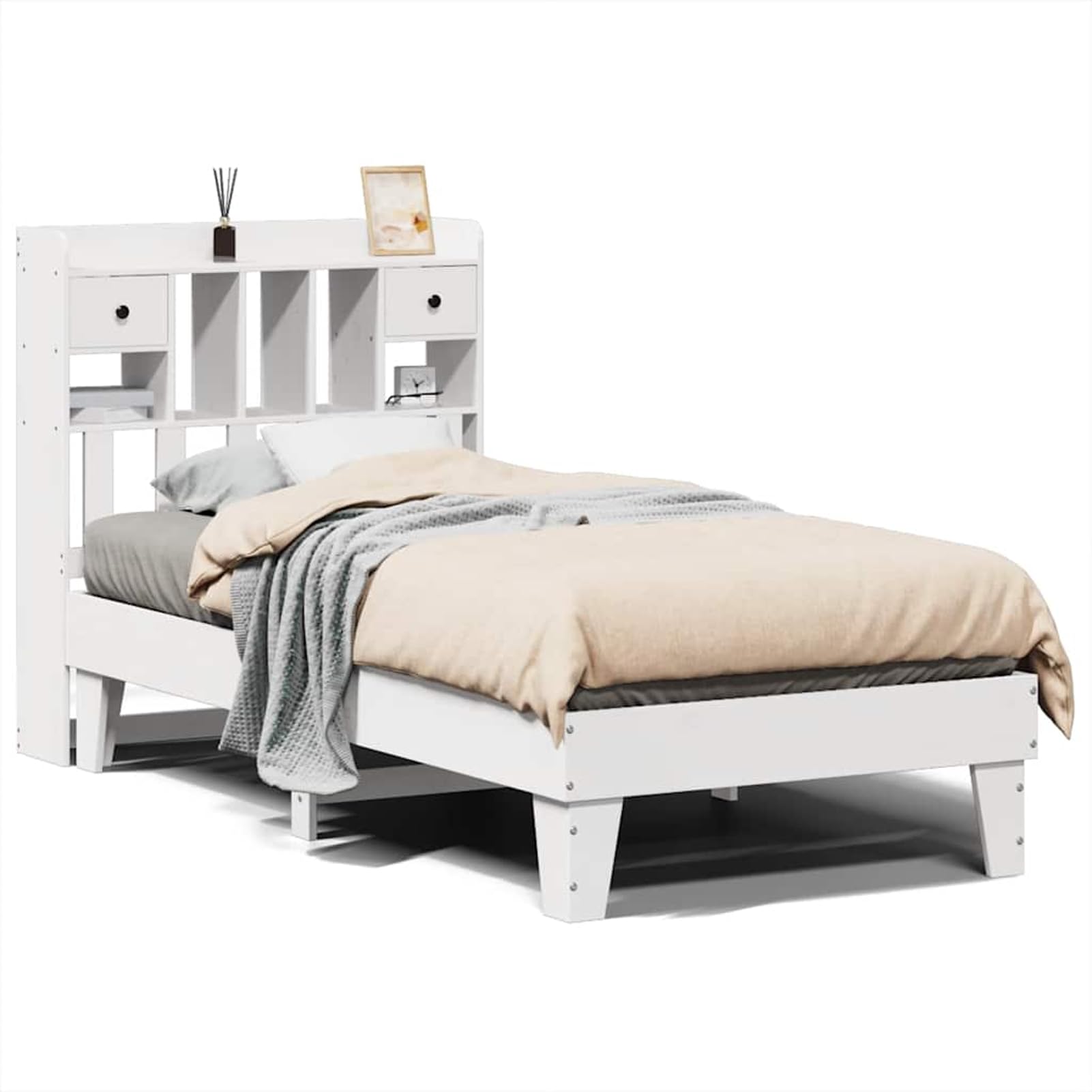 Homgoday Cama de Madera de Pino con Almacenamiento: Estructura Estable y Diseño Rústico Blanco Modelo WQ1015ZJ-3308853ES