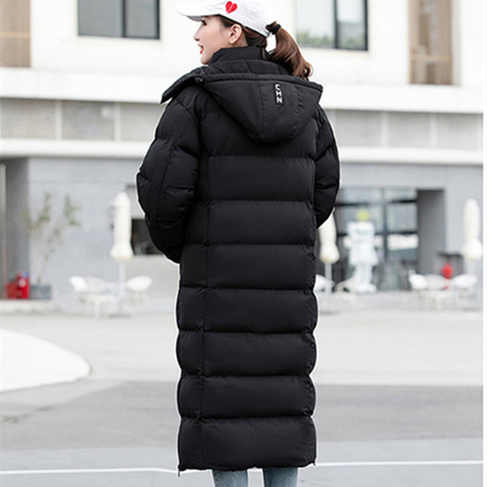 ANUFER Unisex Uomo Donna Lungo Giacca Puffer Termico Cotone Imbottito Cappotto Invernale con Cappuccio Staccabile