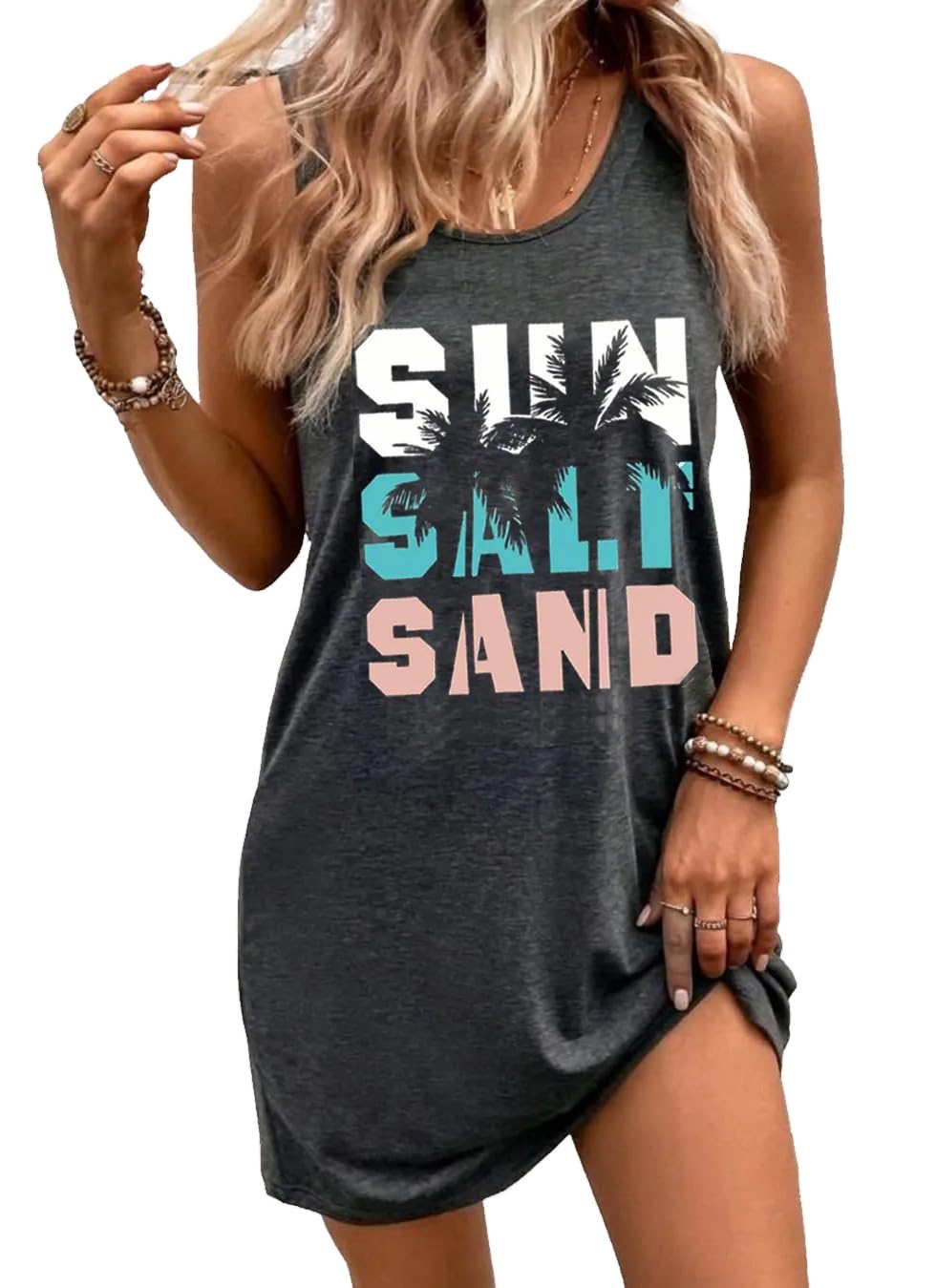 Summer Tank Dress for Women Sunset Palm Beach Vacation Mini Sundress