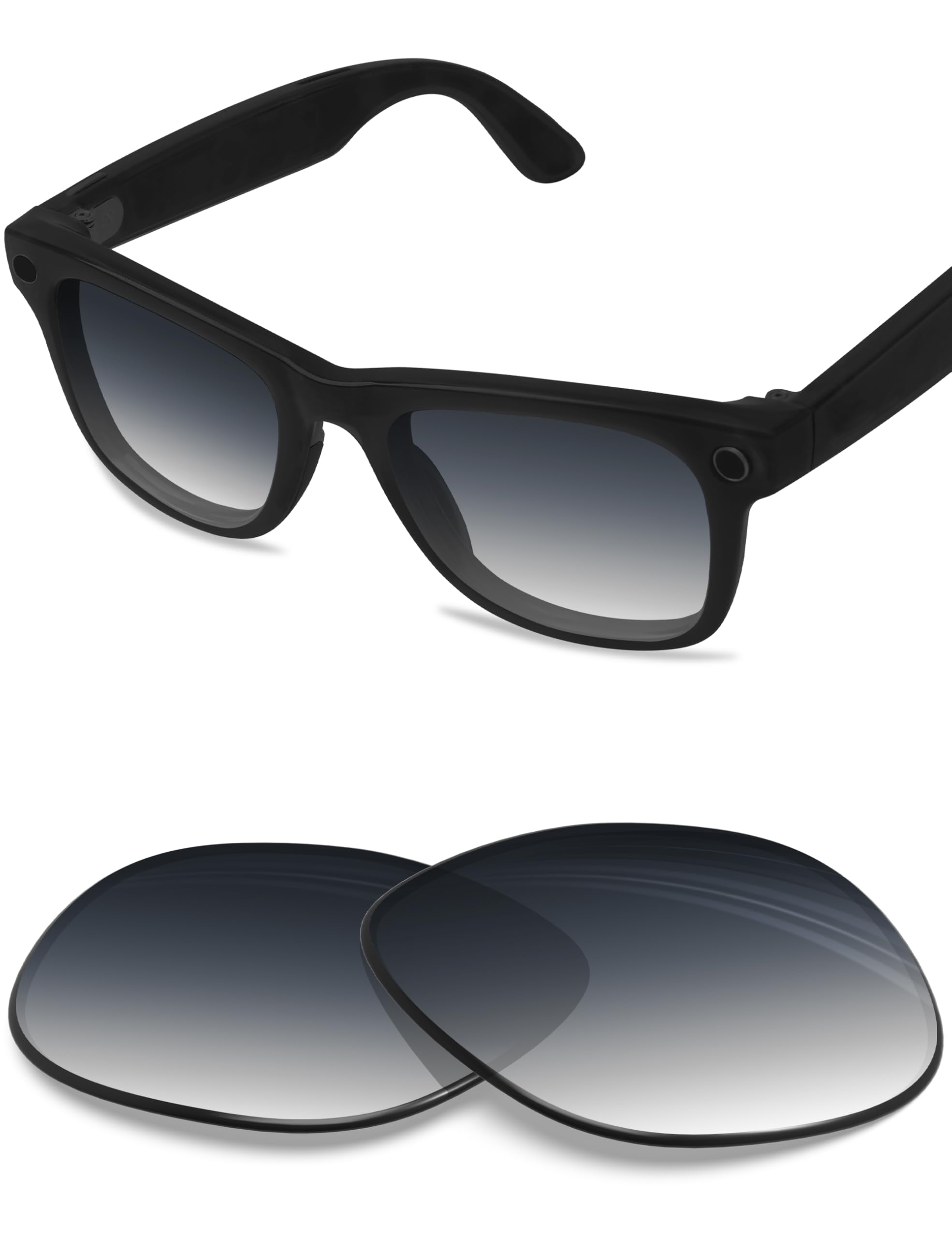 Photo 1 of [MINOR DAMAGE] BLAZERBUCK Anti-salt Replacement Lenses Compatible with Ray-Ban Meta Wayfarer RW4008 | RW4012 (Gen 2) 53mm Smart Glasses - Grey Gradient