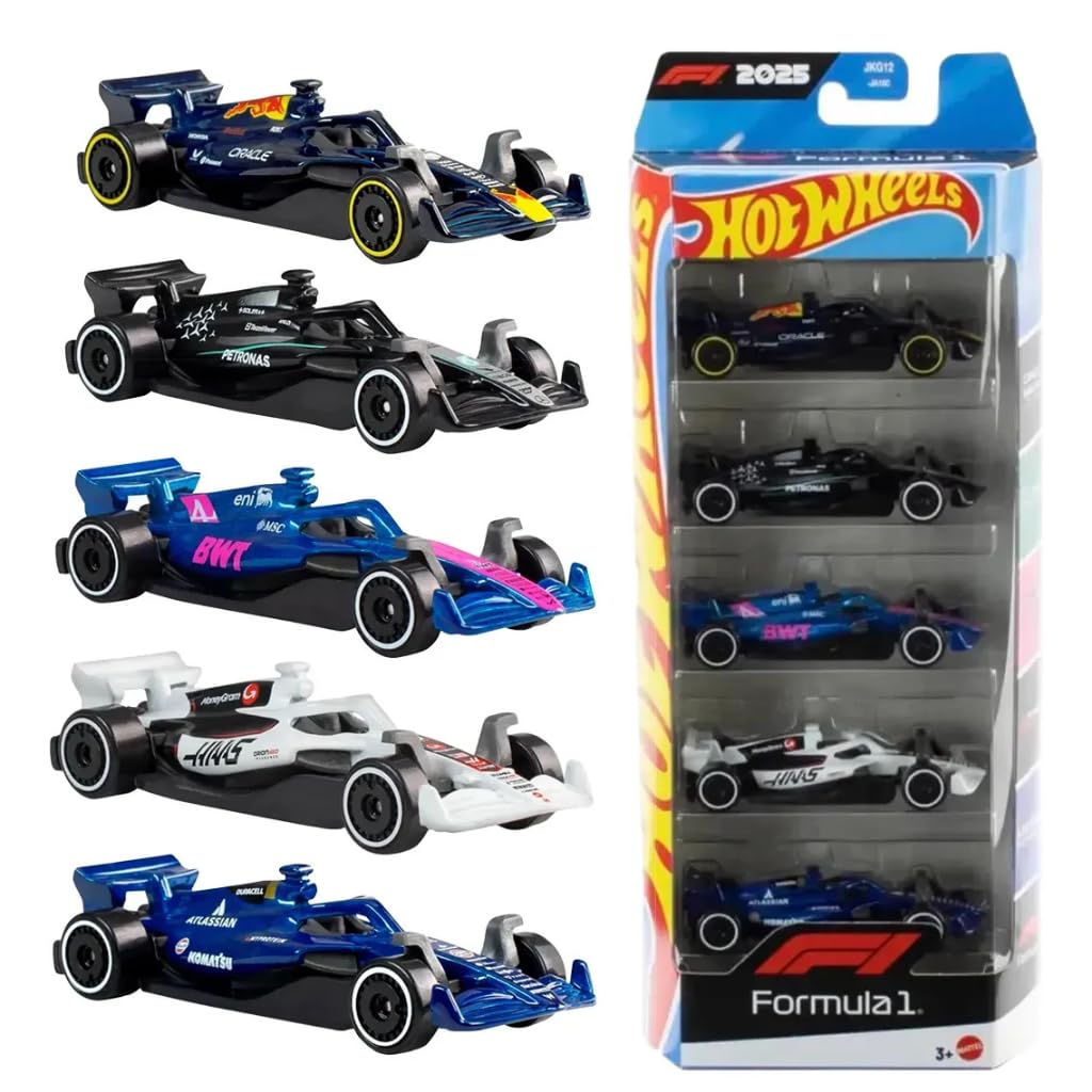 Hot Wheels Car 2026 Formula 1 Pack of 5 (Oracle Red Bull, AMG Petronas, BWT Alpine, Money Gram Haas, Williams Racing) Multi - Color