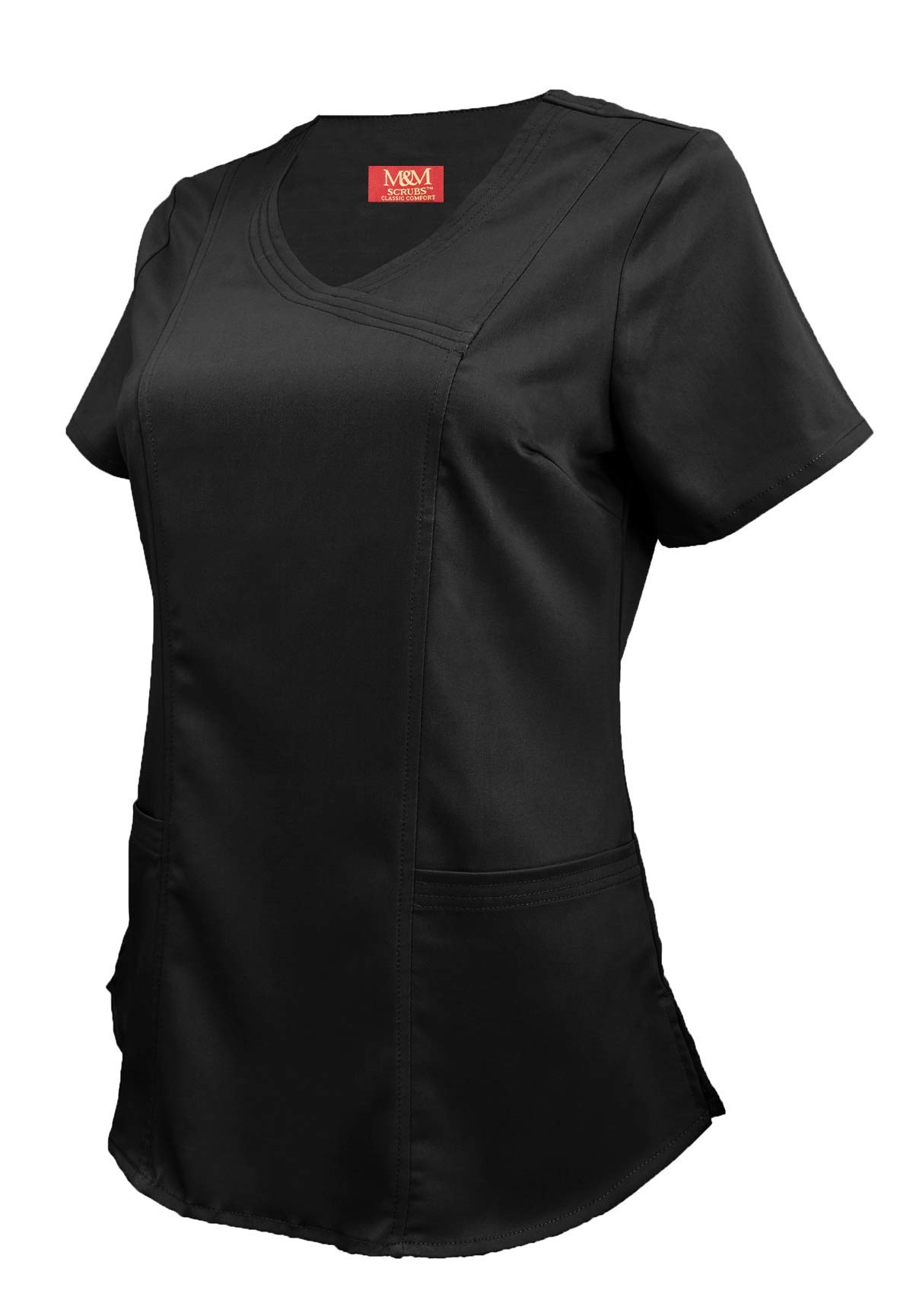 M&M Scrubs Women's Stretch Mock Wrap Scrub Top 8201 (Black, Small)