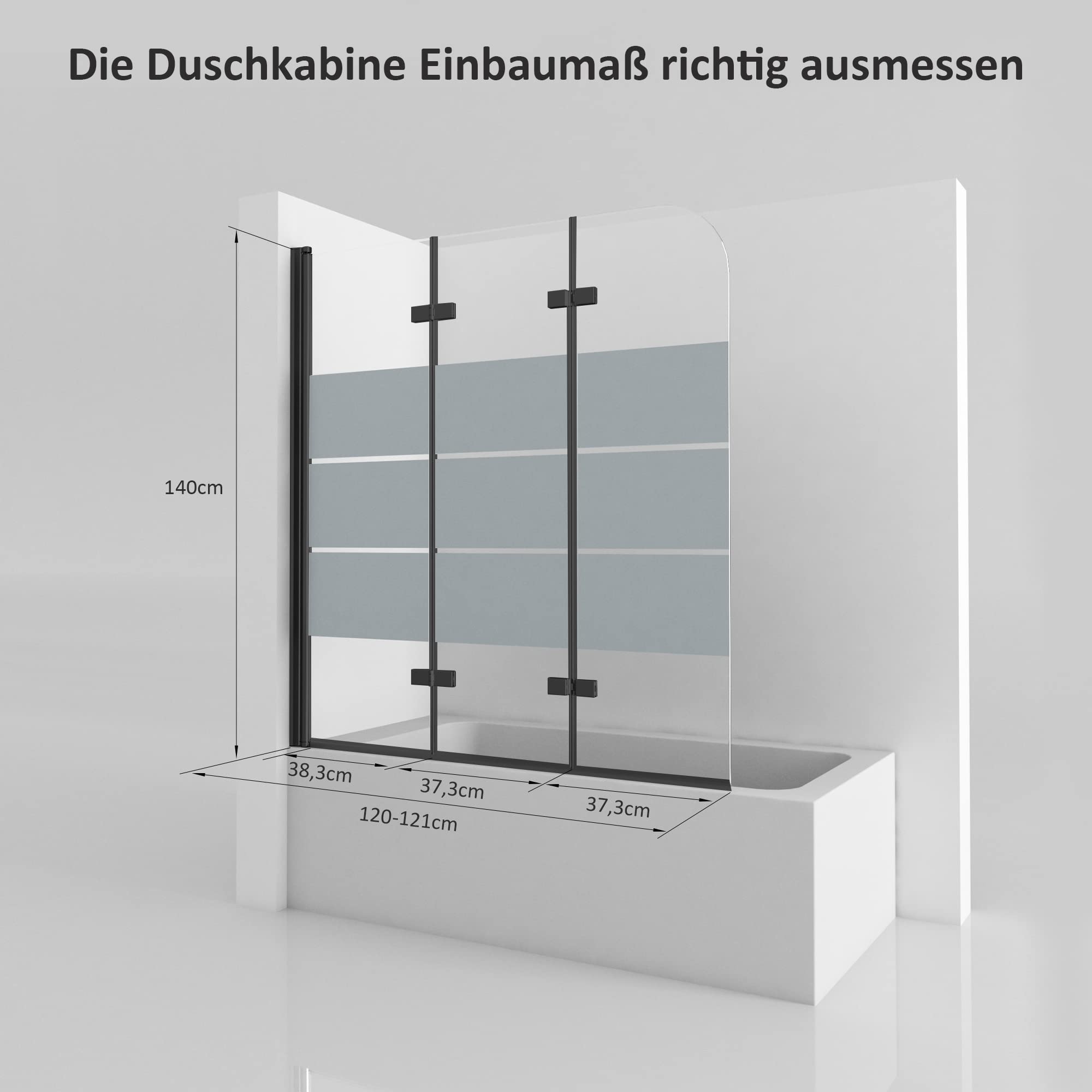 Schwarze Gestreifte Duschwand Für Badewanne, 120x140 Cm, Faltbar, 5mm ESG-Sicherheitsglas – Perfekt Für Schiefe Wände