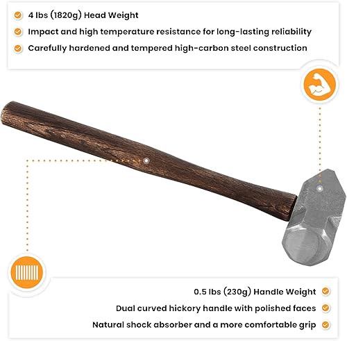 Miniatura 6 de Martillo de herrero de 4 libras Cruz Peen Bladesmith Engineer Martillo de perforación Martillo de perforación hecho a mano Fabricación de cuchillos