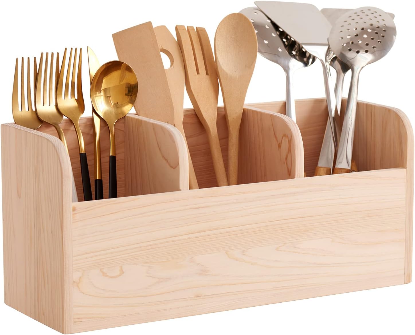 OAKERLAND Extra Large Utensil Holder Wall Mount, Hinoki Cypress Wood