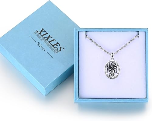 Vista 399 de Collar con colgante de plata de ley 925 con medalla de San Patrón, joyería religiosa para hombres y mujeres, con cadena de acero inoxidable 316L