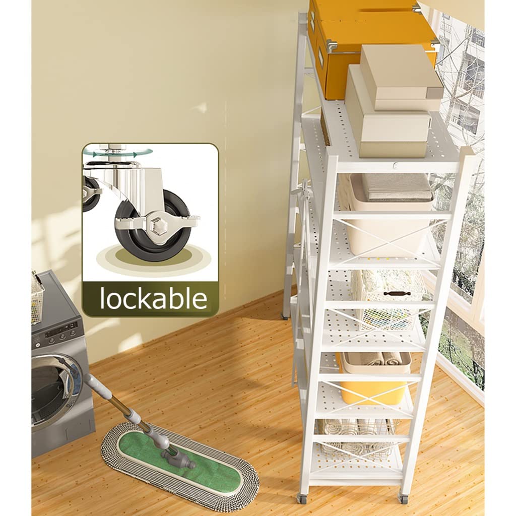 Estantería de Almacenamiento en Bastidor de Metal Plegable de Alta Resistencia de 4 Niveles con Ruedas Que se mueven fácilmente Estantes Organizadores Ideal para Cocina de Garaje (Color: C,