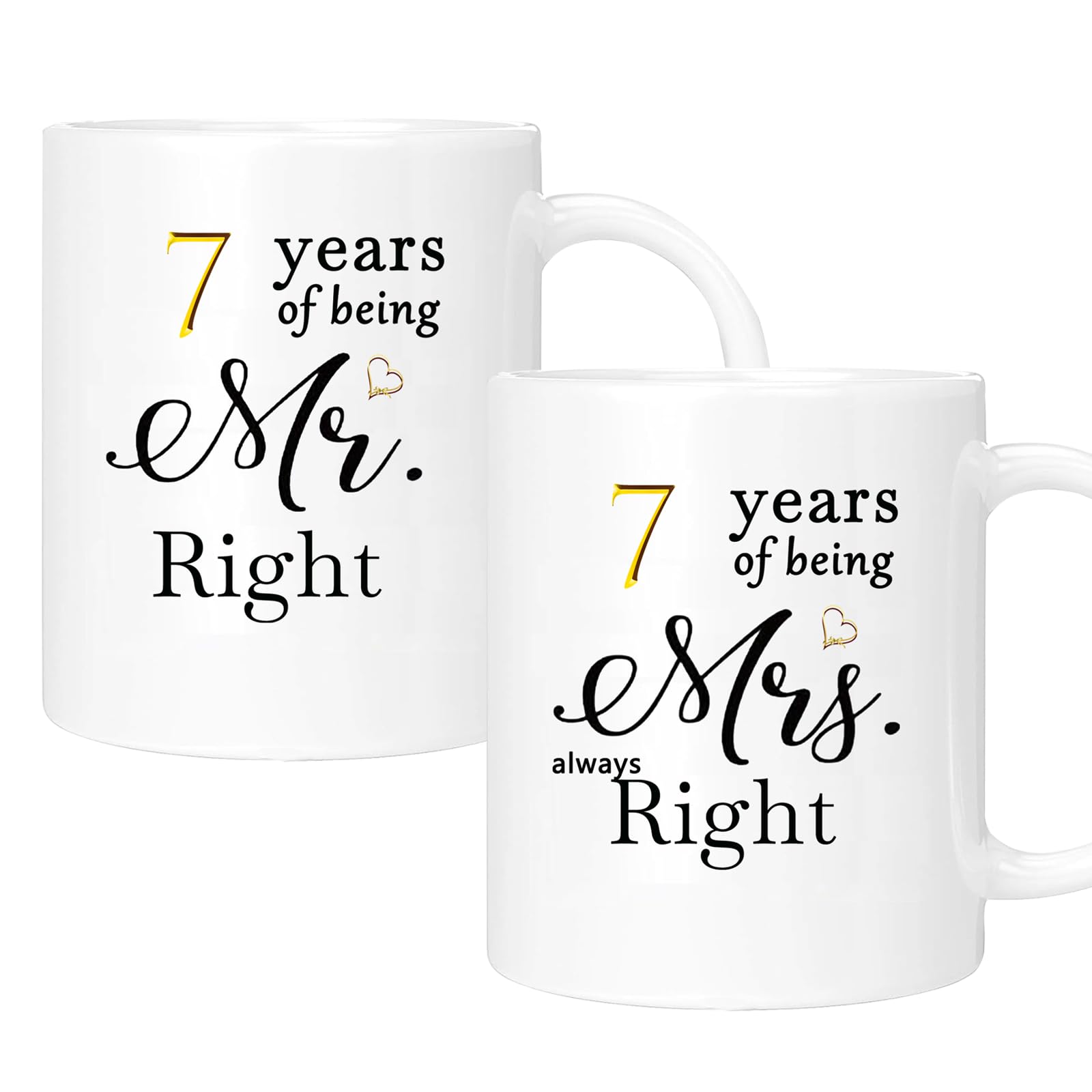 Juego de 2 tazas de café de aniversario de 7 años, regalos de boda para esposa, marido, padres, pareja, abuelos, tazas de regalo de compromiso de 7 años, 11 onzas