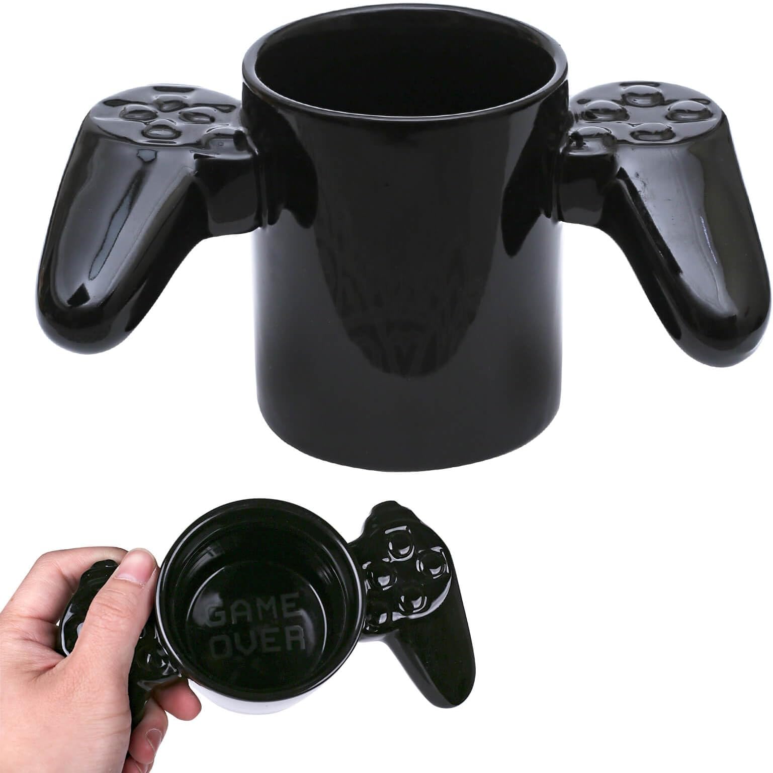 Ceramic Mug for Coffee, Tea & Water, Creative Porcelain 3D Cup with Game-Handle for Home & Office, 11.8 oz. GAME-OVER Shape Mug Gift, 3.8" H