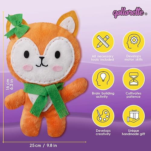 Miniatura 3 de qollorette Kit de costura de piel para niños, kit de manualidades para coser tu propio juguete de zorro - Kit de costura para niños, aprende a coser