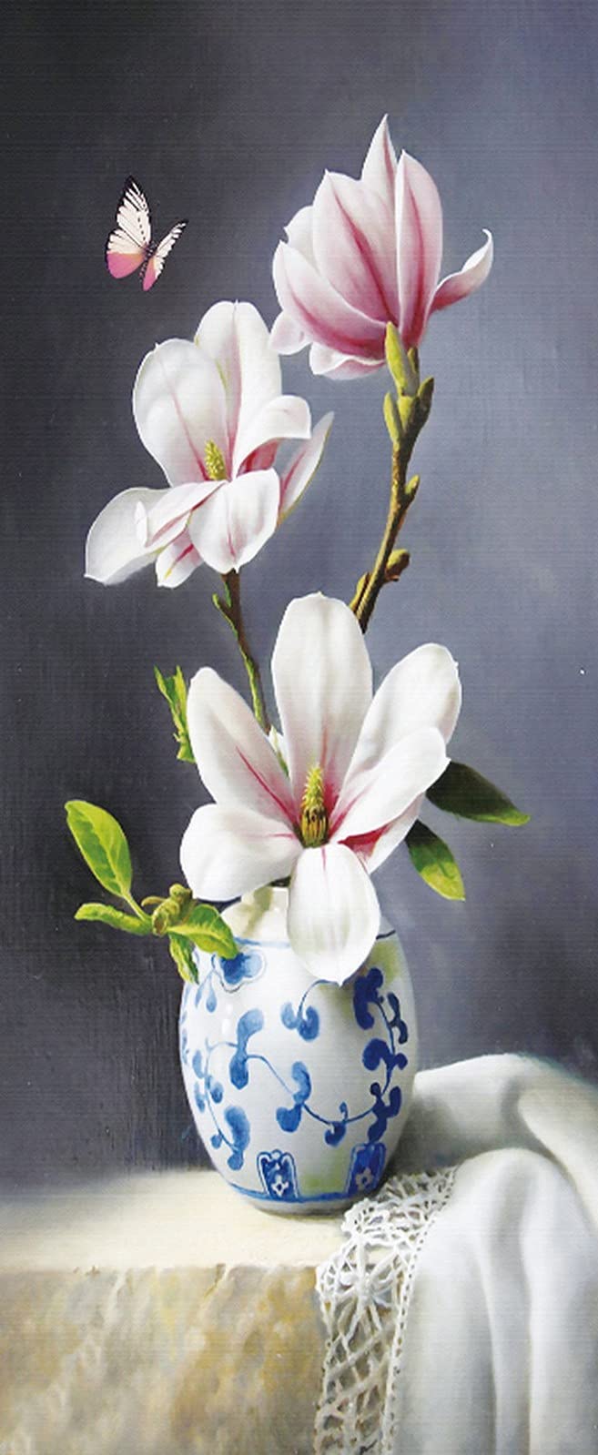 3D Door Stickers for Interior Doors Pink Magnolia in A Vase Vinyl Waterproof Self Adhesive Door Mural Decals for Bedroom Office Bathroom 85 x 215 cm