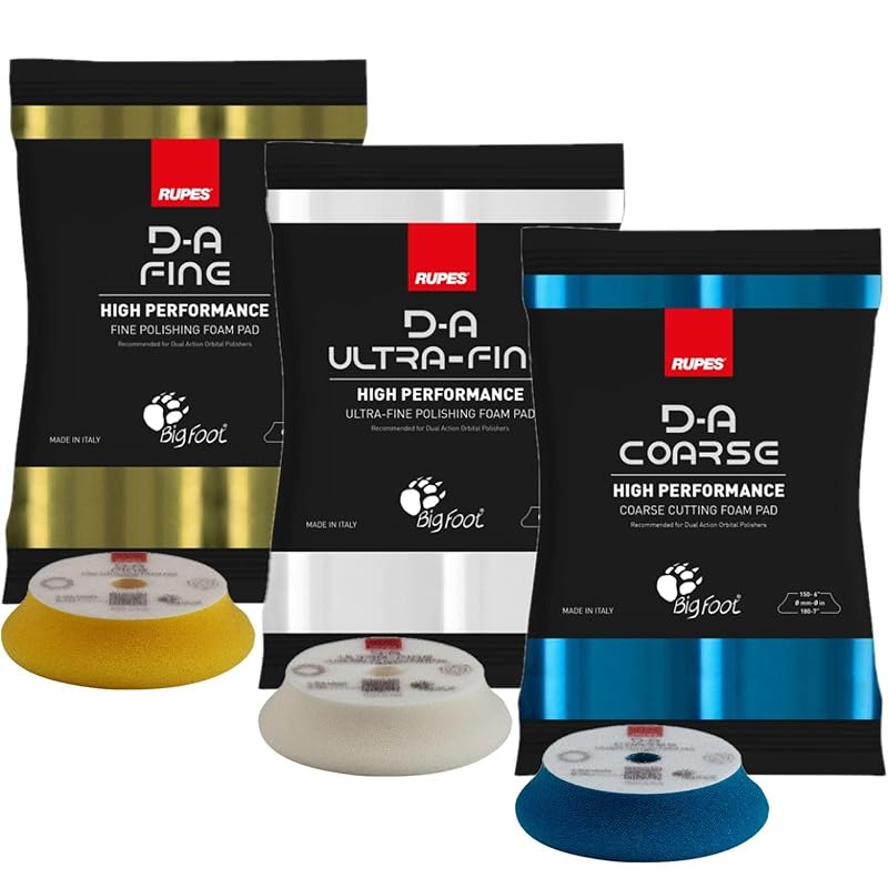 RUPES D-A Series 4" Orbital Foam Polishing Pads Bundle - Includes 2 Fine, 2 Ultra Fine and 2 Coarse Foam Pads - Tailored to Meet The Diverse Needs of Automotive Detailing