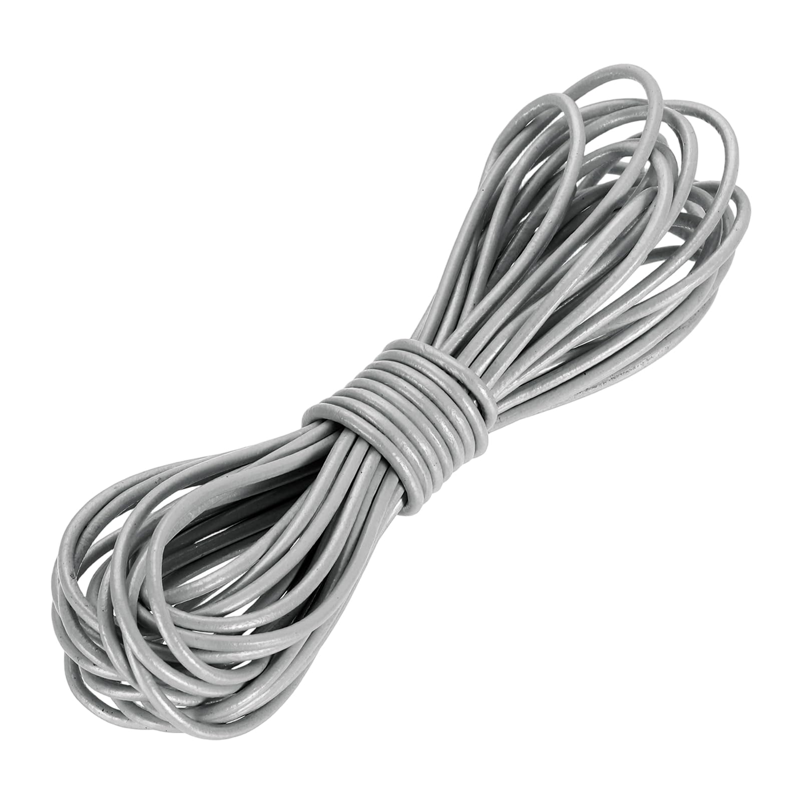 sourcing map Round Leather Cord, 5.5 Yard 2 Mm Leather String Strips Lacing for DIY Crafts Making Bracelet Purse Strap, Silver