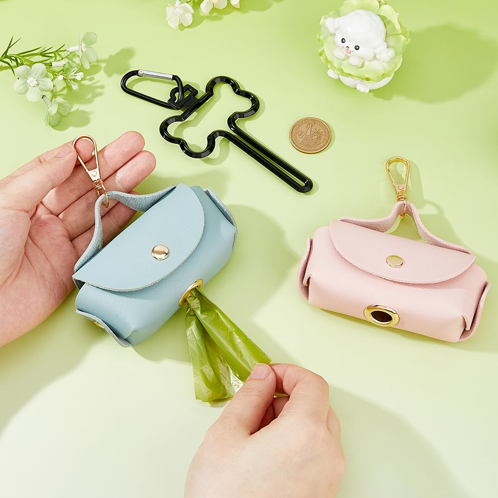 SUPERFINDINGS 2PCS 2 Colors Dog Poop Bag Holder with 2PCS Pet Leash Clasp Puppy Waste Bag Dispenser Imitation Leather Dog Poop Dispenser Bags for Leash 11.7x10.4cm - Image 3