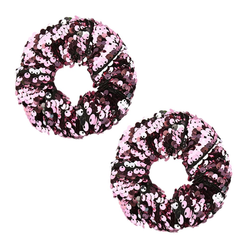 Pink Sequin Hair Band for Women Girls Sequin Scrunchie for Thick Thin Hair Glitter Sparkly Hair Accessories for Short Long Hair Fancy Pink Hair Bobbles for Party Prom Christmas Gifts 2pcs