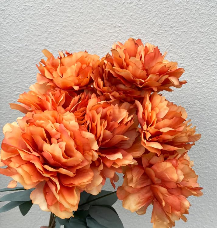Image of Peony Decorative Artificial Fake Faux Flower Plants Silk Arrangements Wedding Bouquets Decoration Home Kitchen Garden Party Table Floral centerpieces DIY (Orange)