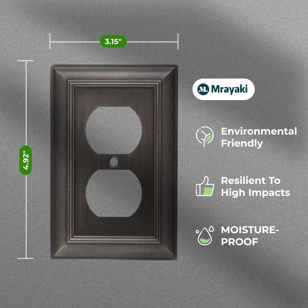 Wall Plate, Light Switch Cover, Metal Outlet Covers - Decorative Satin Nickel Zinc Alloy Outlet Cover Plate Variety of 7 Styles: Toggle/Combo (1 Gang Duplex 2 Pack, Oil Rubbed Bronze)