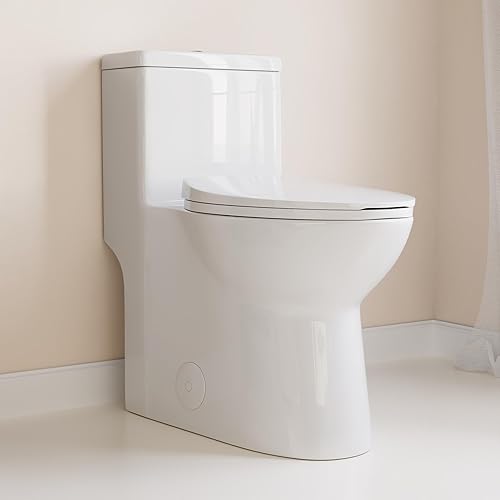 Deer Valley One Piece Toilet for Bathroom, MAP 1000g, Dual Flush 1.1/1.6 GPF, Modern Elongated Toilet with Comfort Height Soft Closing Seat, High-Efficiency & Space-Saving,12" Rough in, F52508PLUS
