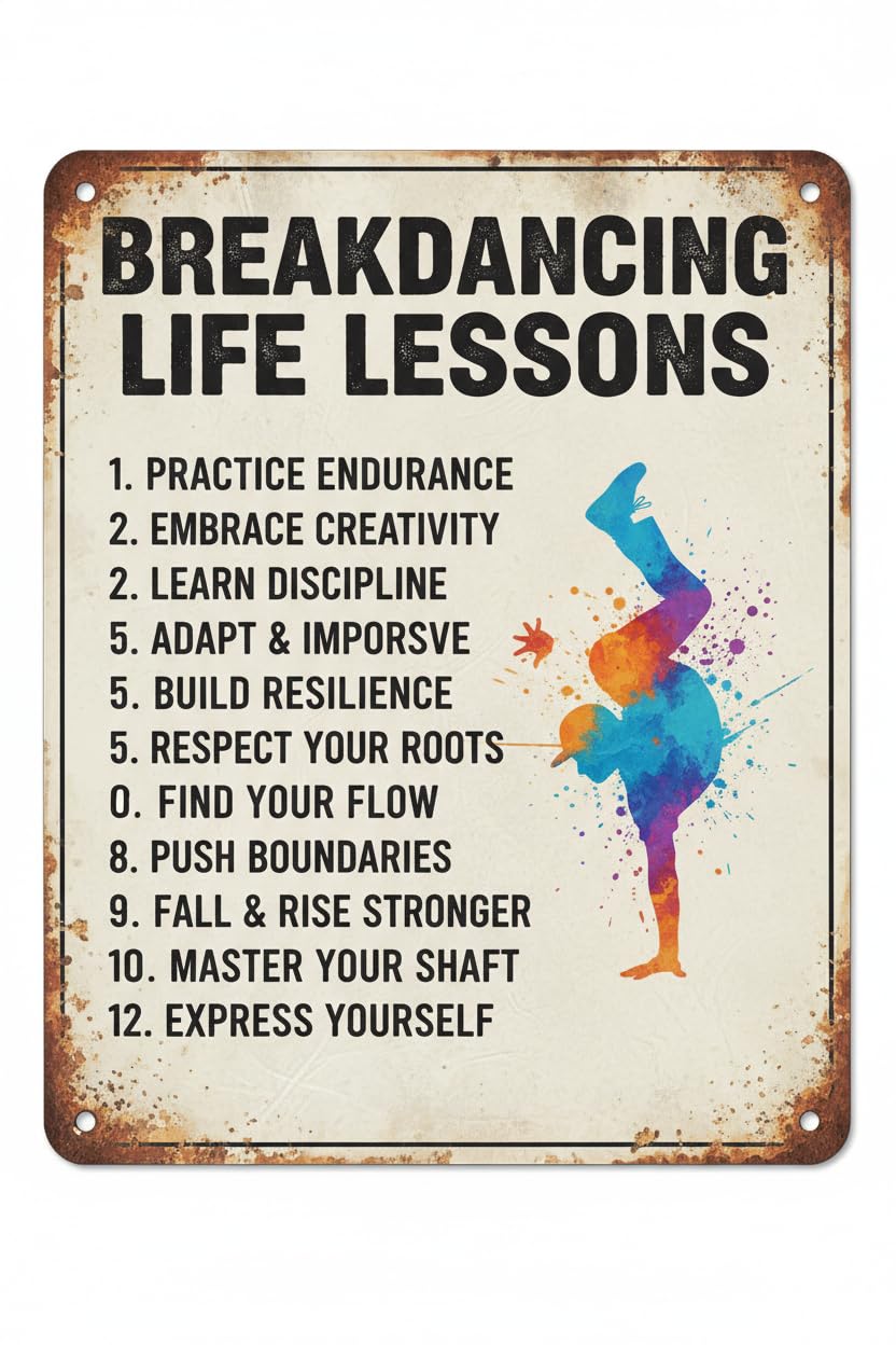 Inspirational Breakdancing Life Lessons Tin Sign, 8x12 Inch