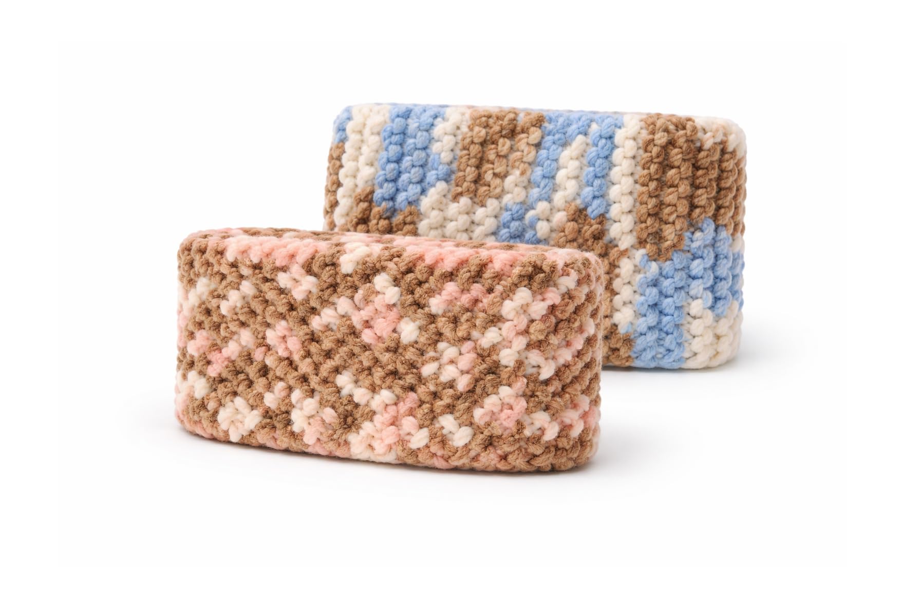 CHAMBYAL Wide Wool Knit Pastel Ear Warmer – Blue Pink Yellow Stripe, Handcrafted Chunky Headband One Size-image-1