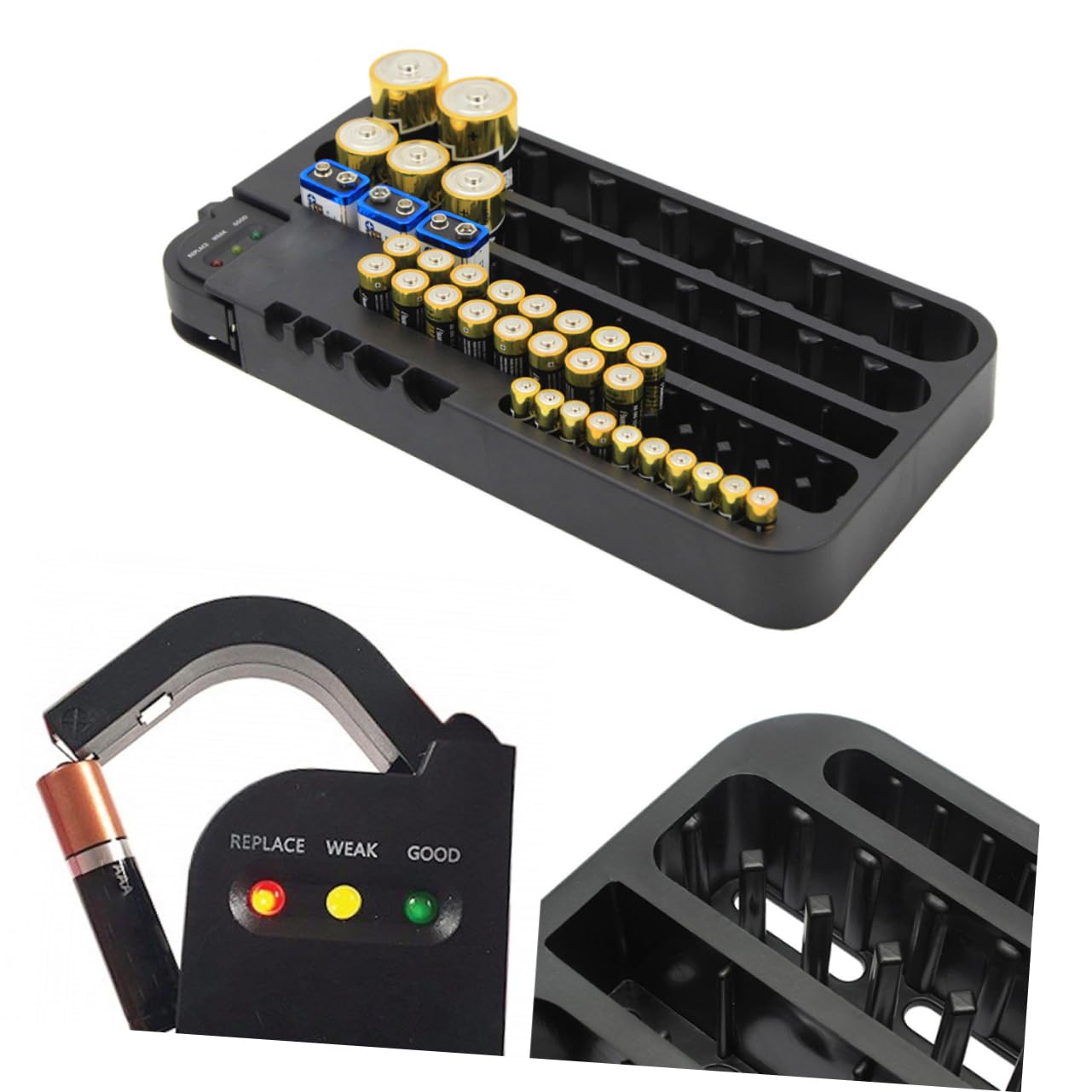 Hemobllo Scatola per Batterie Organizer con Diverse Dimensioni Supporto per Batterie Aaa Aa C Bottone con Tester Rimovibile