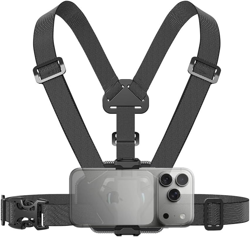 Adjustable Phone Chest Mount Harness Strap Moblie Phone Holder Mount for Recording Bike/Kayak/Fishing/Skateboard POV/VLOG Compatible with iPhone 17/16/15/14/13 Pro Max, Samsung and More