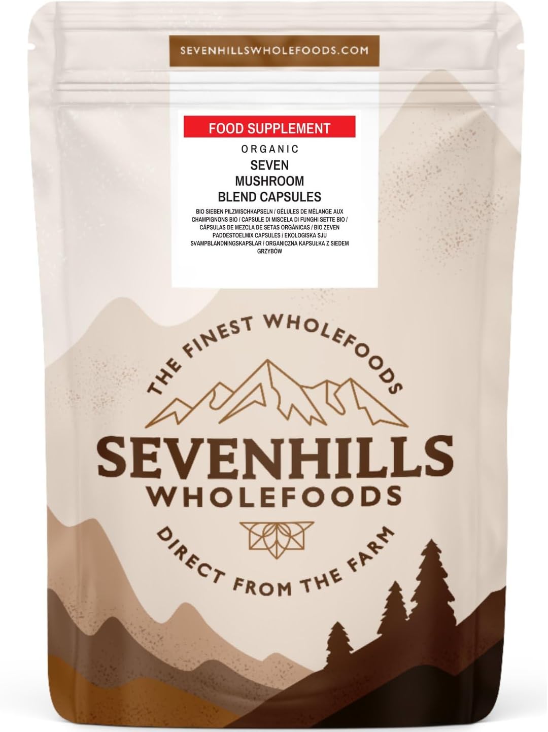 Sevenhills Wholefoods Organic 7 Mushroom Blend Capsules, Pack of 120, Blend of Lion's Mane, Reishi, Chaga, Cordyceps, Tremella, Maitake & Shiitake