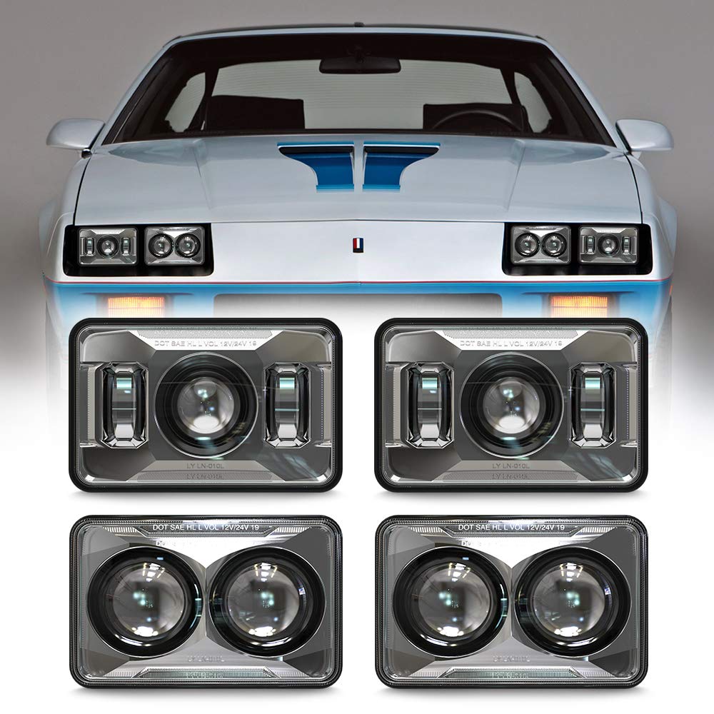 BESURE 4X6 LED Headlights Hi/Lo Beam H4656 H4651 H4652 H4666 H6545 Rectangular Headlight Compatible with Peterbilt 379 Kenworth T800 T600 Freightinger Ford Probe Ol-dsmobile Cutlass - Chrome