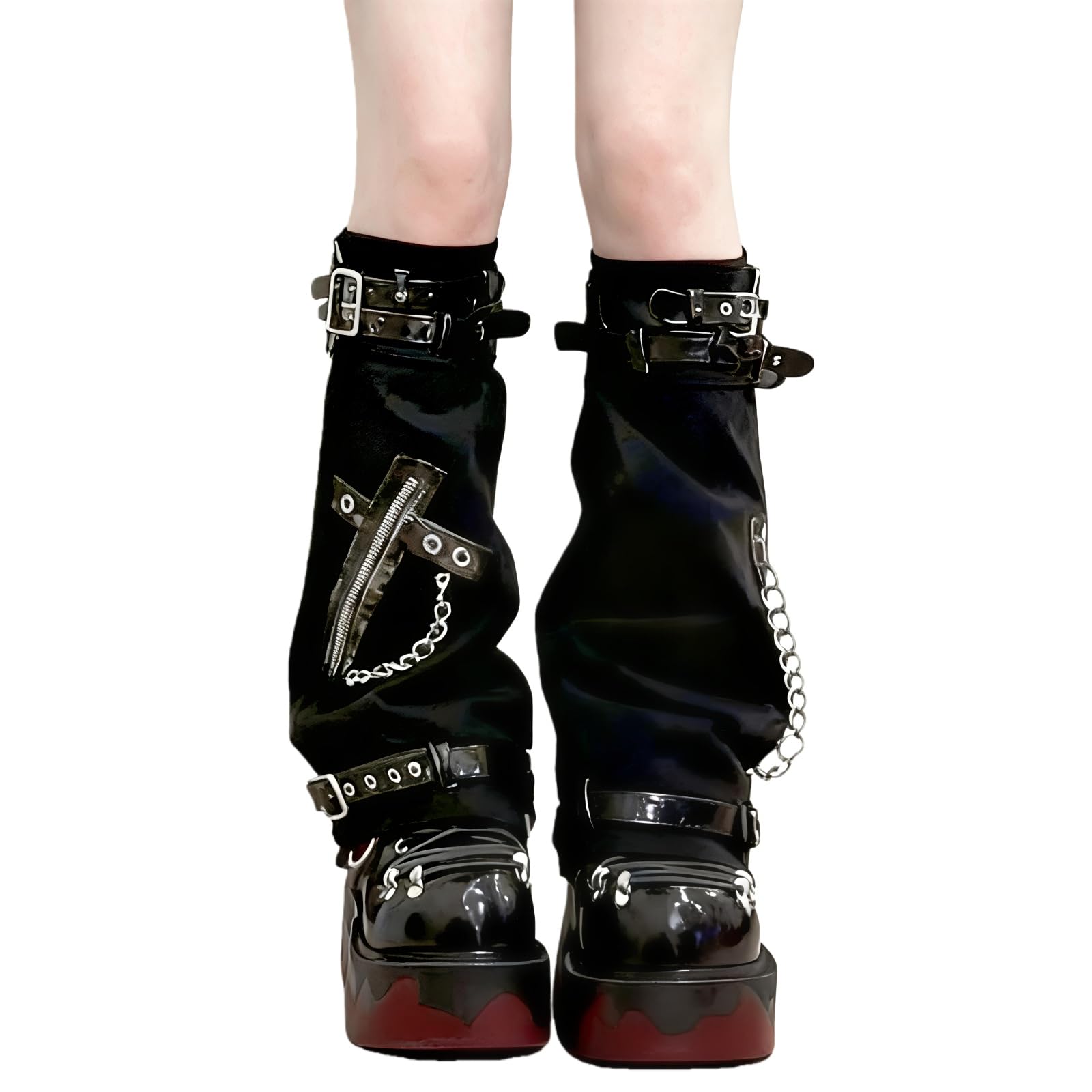 Y2k Leg Warmers for Women Punk Gothic Buckle Fashion Boot Covers Emo Alternative Accessories