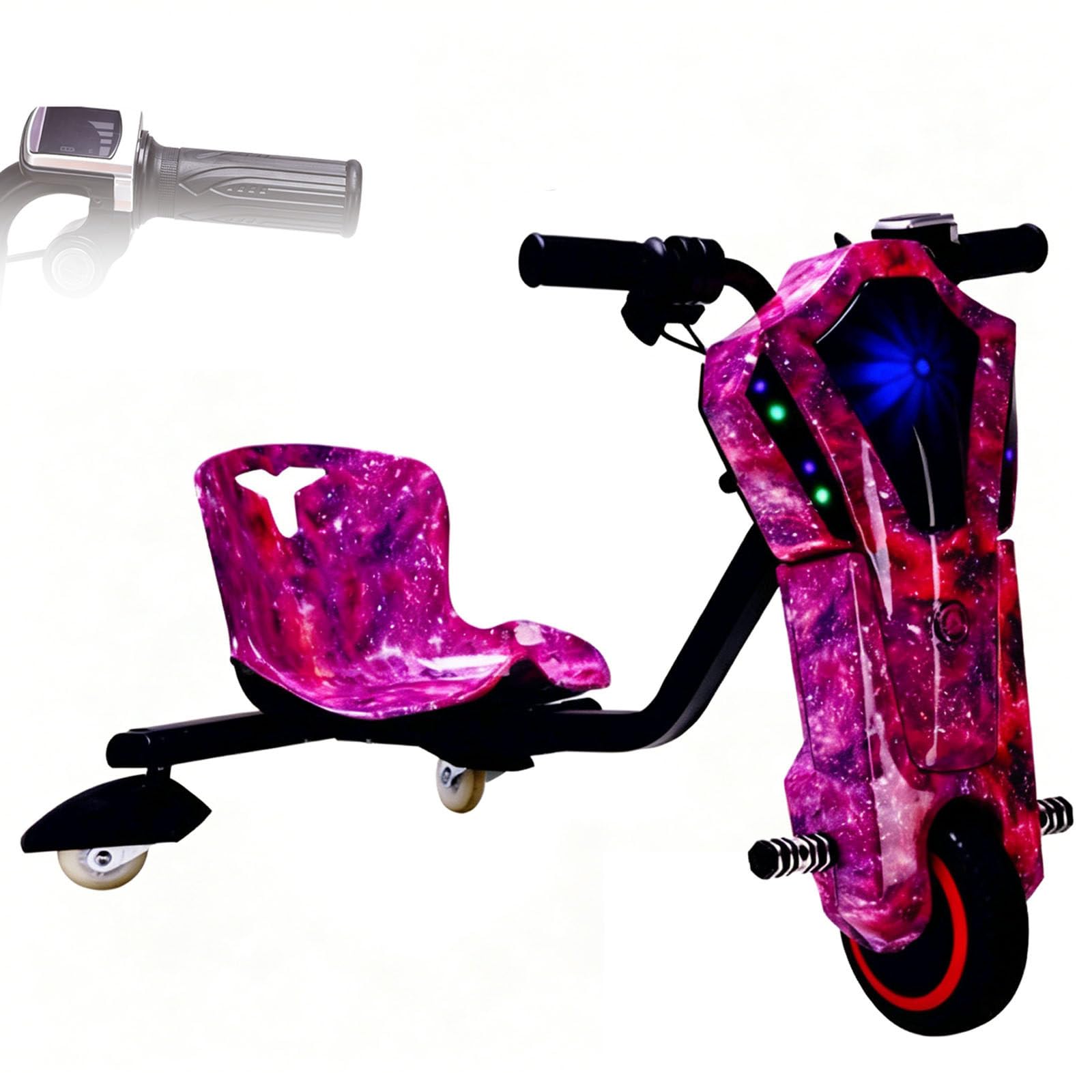LTdlhFk Drift Cart,8" Electric Drift Trike,With Music and Lights,3 Adjustable Speeds,Strong Steel Frame,Big Wheel Drifting Tricycle,100kg Load-Bearing C