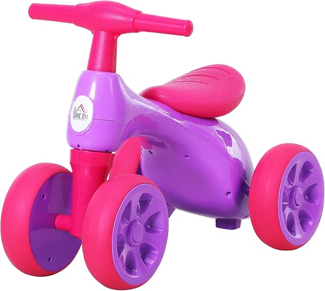 HOMCOM Baby Balance Bike Toddler Training Walker Smooth Rubber Wheels Ride on Toy Storage Bin Gift for Boys Girls Violet Fuchsia