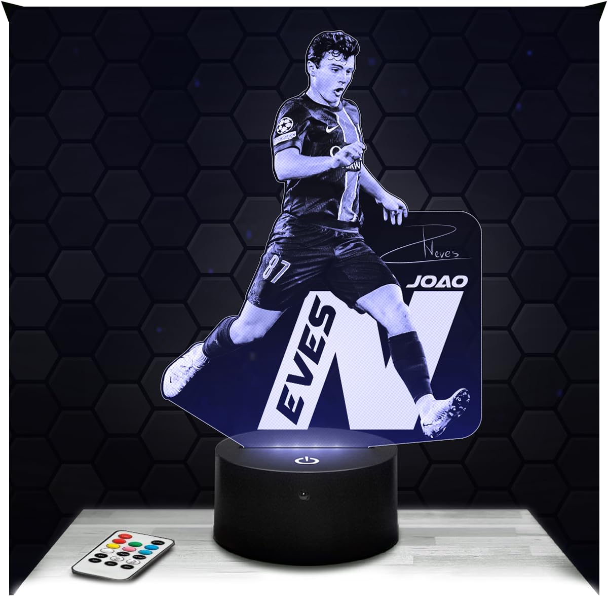 Lampephoto.fr - 3D Lamp Joao Neves Paris International Portuguese Footballer, Touch LED Football Night Light, 3D Hologram Effect, Football Gift Idea for Christmas Birthday Boy or Girl