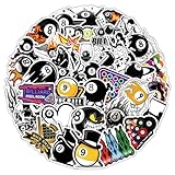 50 Pcs Dynamic Billiards Stickers, 1.96-3.15inch Cartoon Sports Equipment Decorative Stickers, Self-Adhesive for Scrapbooking, Billiard Room Decoration, Sports Theme Setup(Billiards)