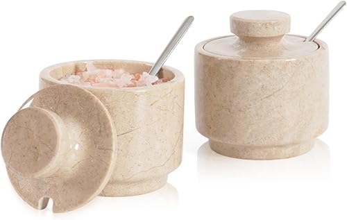 MARBLOUS KRAFTS Bodega de sal de mármol Verona de 3 pulgadas para encimera de cocina, juego ideal de 2 recipientes de almacenamiento de café, tarros