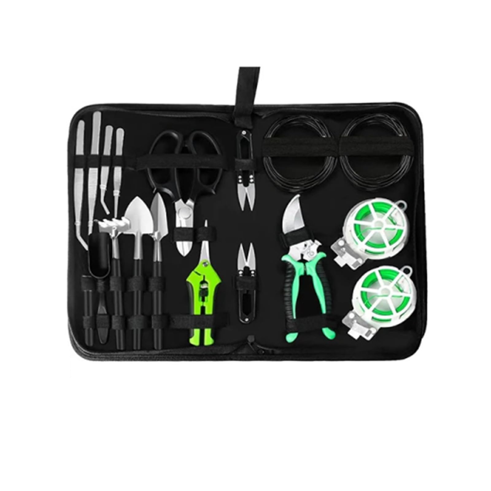 Bonsai-Baum-Set, 20-teilig, Gartenarbeit, Sukkulenten-Werkzeug-Set, Werkzeug, Pflanze, Umtopfen, Matte, Gartenschere for den Innenbereich(Green)