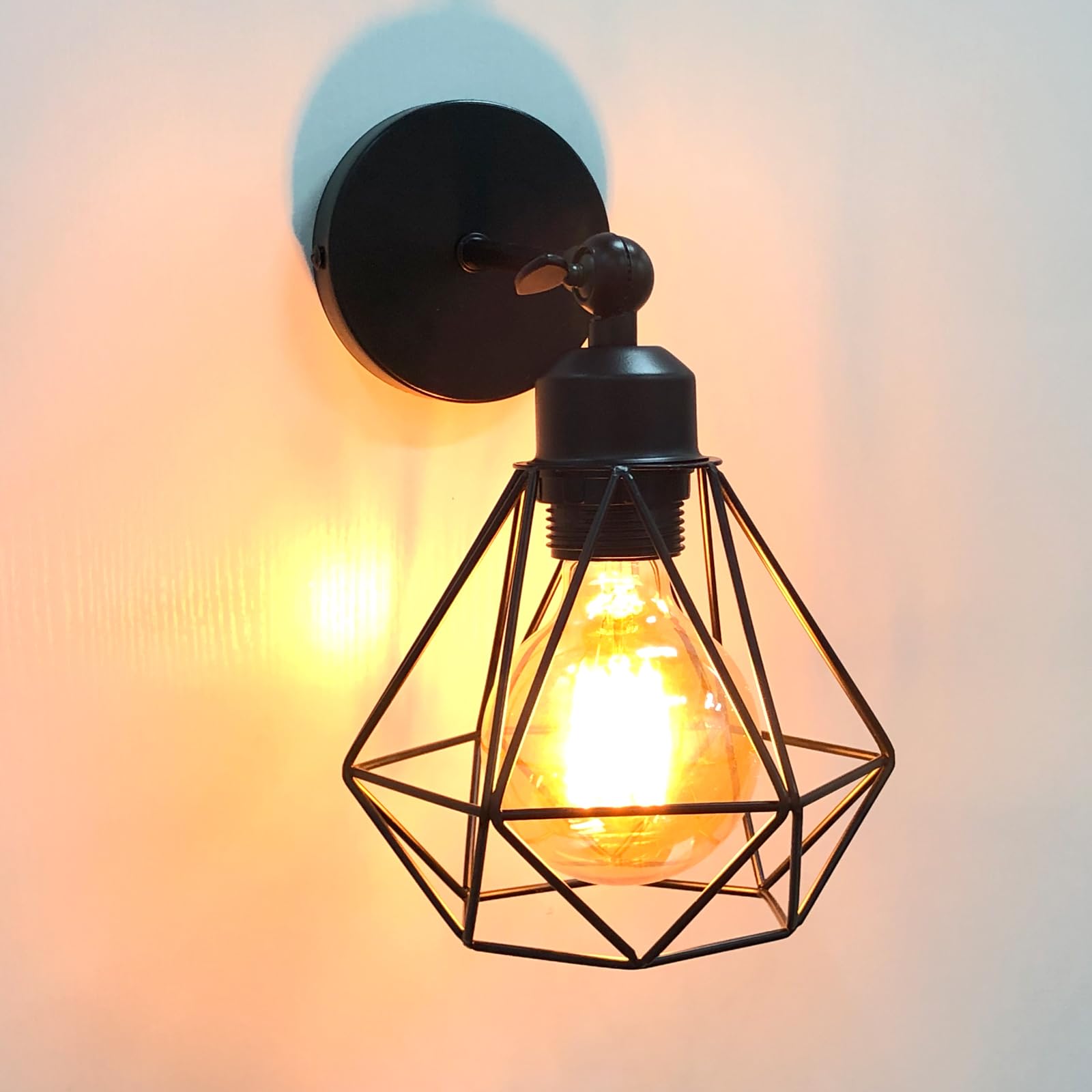 Lot de 2 Appliques Murales Interieur Vintages Industrielles Plafonniers Luminaires E27 en Métal Lampe Murale Industrielles Rétro Réglable 180° éclairage Mural Cuisine Salon (2pcs)