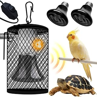 Reptile Heat Lamp with Protective Basket, Pack of 2 Ceramic Heat Lamp E27 with Lamp Base Holder, Heat Lamp Turtles, Adjustable Temperature, for Reptiles, Tortoises, Birds, Chameleon (50 W, Black) product image