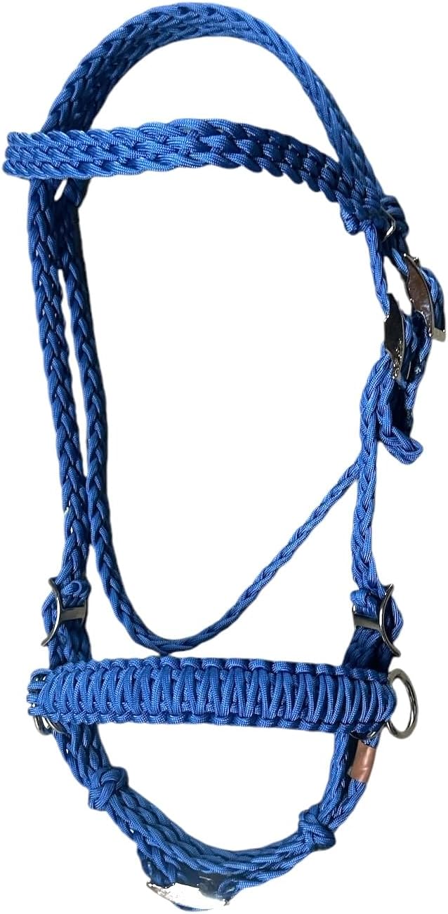 pony bitless bridle horse tack side pull hackamore royal blue