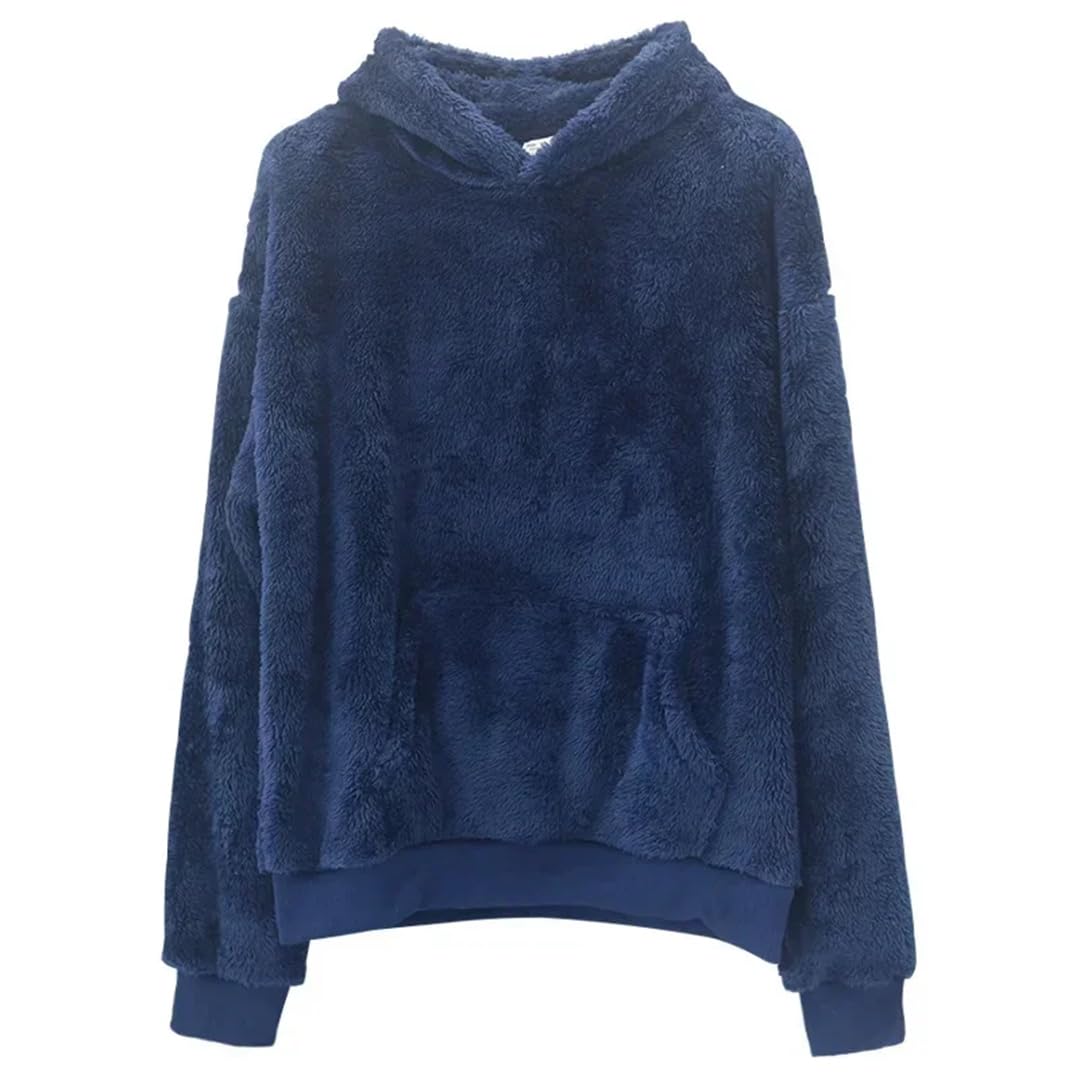 Damskie ciepłe puszyste bluzy z kapturem zimowe dwustronne polarowe odzież domowa sweter z kapturem męska wełna jagnięca zimowy sweter pulower bluzy