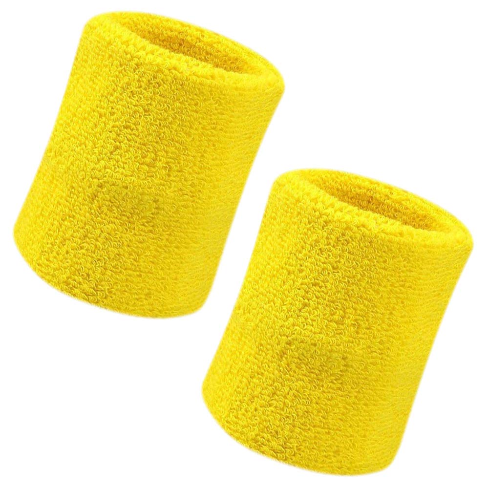 2 Pack 4 Inch Sports Wristband, Soft Thicken Cotton, for Tennis, Gymnastics, Football, Basketball, Running, Athletic Sports (Yellow)