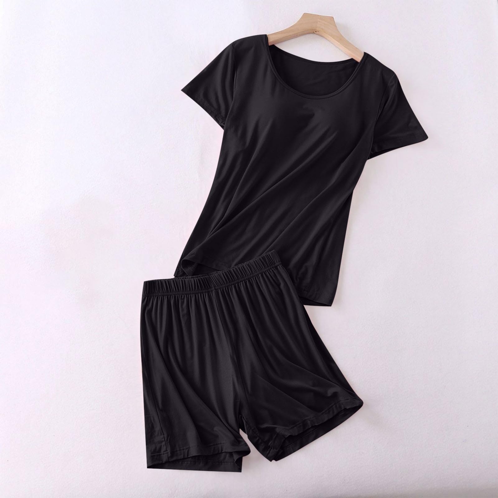 Generico Completo Donna Pantaloncini e Top con Reggiseno Integrato Pigiama Corto per Casa Abbigliamento Casual Estivo