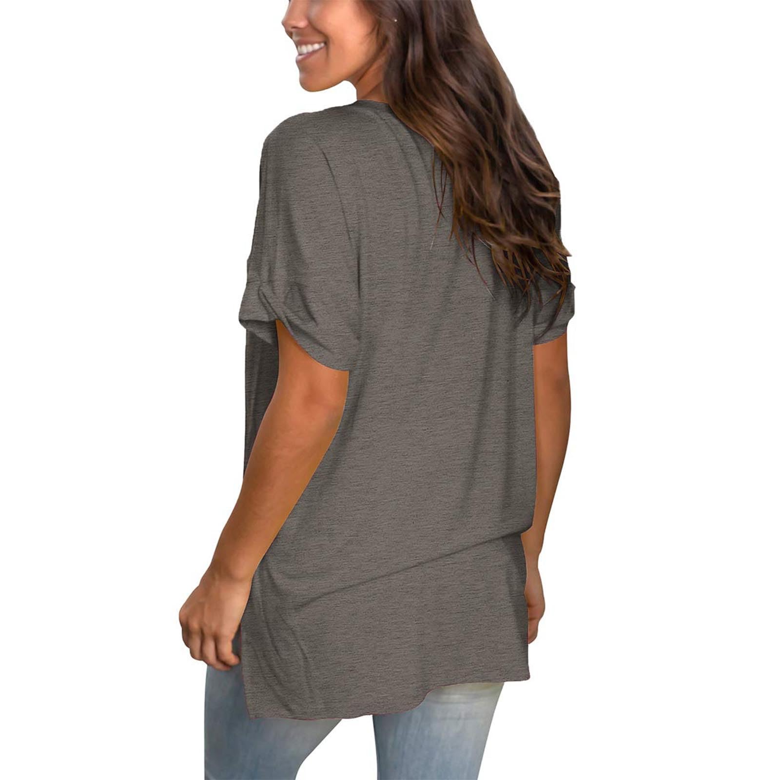 2025 T Shirt Long Femme Grandes Tailles Classique Coupe Ample,T-Shirt Femme À Manches Courtes Col en v Tops D'Été,Tee Shirts De Sport Femmes Casual Tops Tunique Elégante Couleur Solide Été
