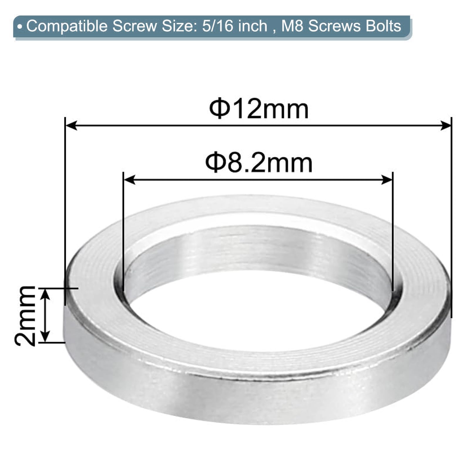 TOP-VIGOR 5Pcs M8 Aluminum Spacer, 8.2mm ID x 12mm OD x 2mm Length Metal Spacer - Image 2