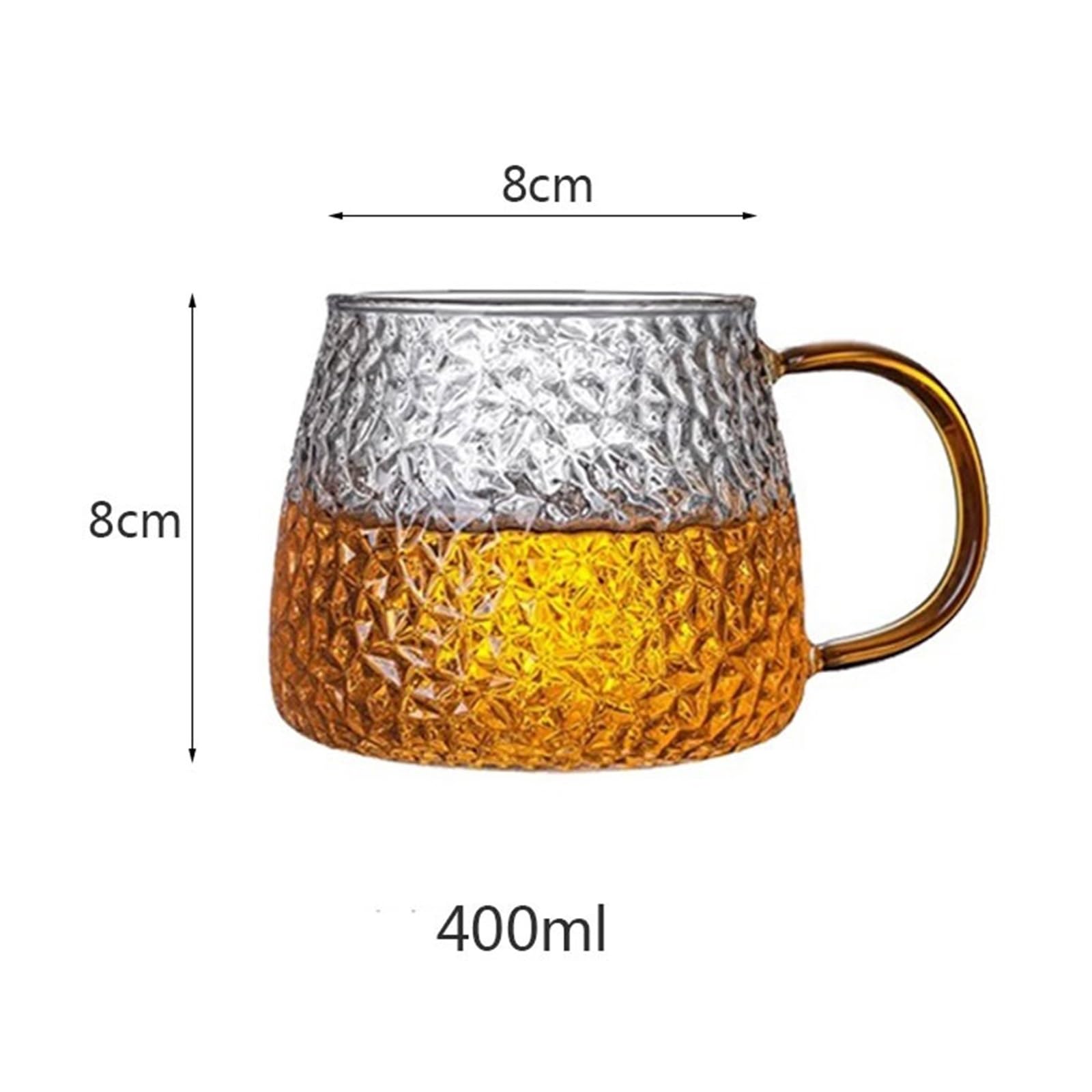 Kaffeetassen aus gehämmertem Glas, 13,5 oz klare strukturierte Glasbecher mit Henkel for Zuhause, Büro und Cafés