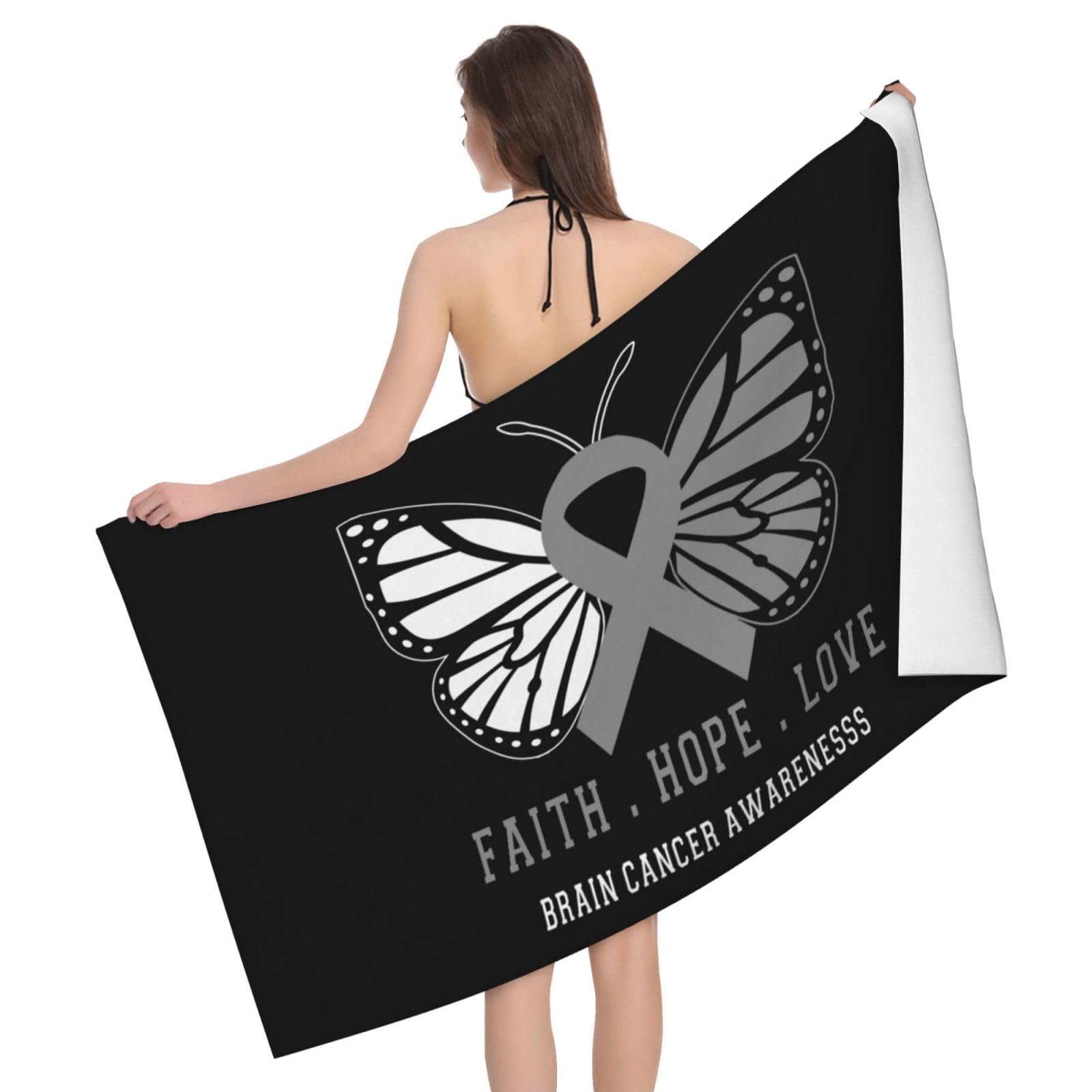 HLBSDM Microfiber Butterfly Brain Cancer Awareness Beach Towel Quick Dry Soft Sand Free Beach Towels for Pool Swim Beach Lightweight Thin Towels