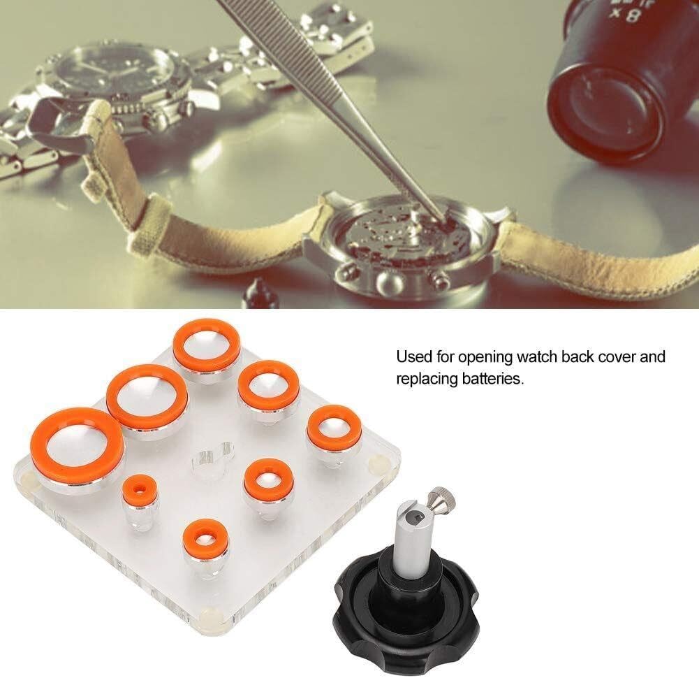 Kit de Herramientas para Abrir Cajas traseras de Relojes con 8 Troqueles, Mango Antideslizante para reparación de Relojes con Tornillos