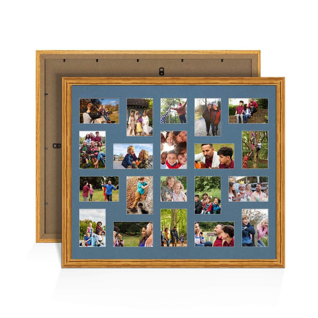 Procut Global 80X70CM Oak Photo Frames For Multiple Pictures with Pompadour Mount-Classic Collage Frame with 20 Apertures (18x) 6x4, (2x) 4x4-Engineered Wood with Shatterproof Perspex